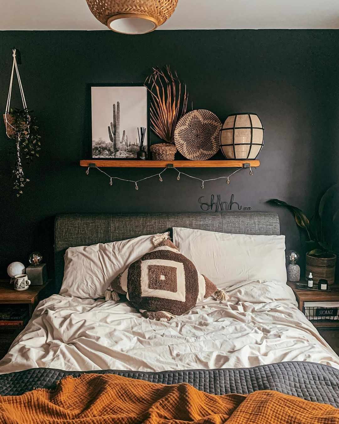 string lights over bed