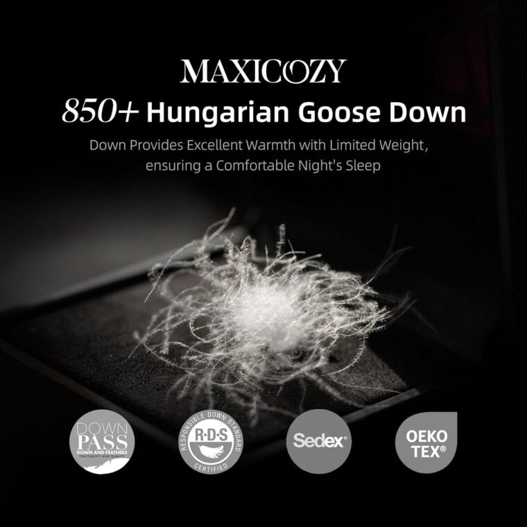 MAXICOZY 850 Fill Power Hungarian Down Comforter King Size, White Goose Down Comforter Αφράτο πάπλωμα King Size, Ultra-Soft Hotel Quality Comforter All Season, Λευκό, King 106”X 90” - Image 4