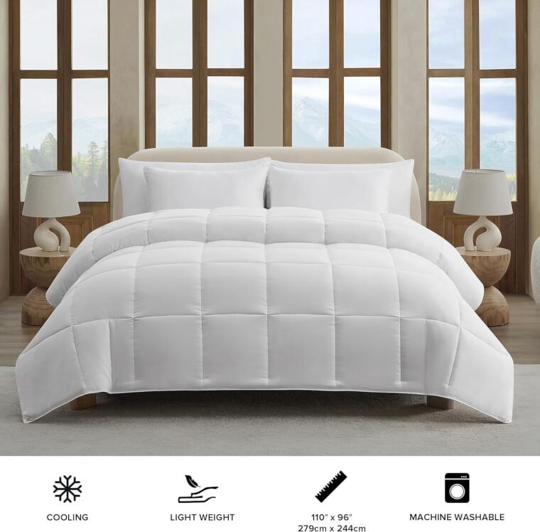 UGG 23743 Aimee King Classic Comforter Ξενοδοχείου Quality Airy Moisture Wicking Cooling Down Εναλλακτικό ανακουφιστικό με γωνιακές γλωττίδες για ζεστασιά και άνεση όλο το χρόνο, King/California King, Bright White - Image 5