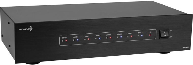 Dayton Audio Matrix88 APP Controlled Matrix Audio Switcher 8 ζώνες εισόδων και εξόδων, έξοδοι σκανδάλης 12V και υποστήριξη RS232