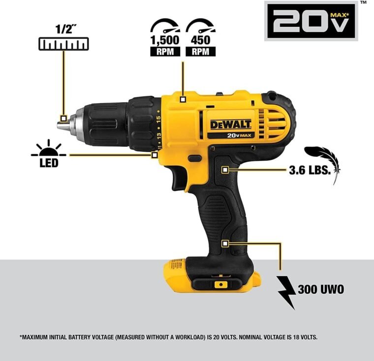 Τρυπάνι και κρουστικός οδηγός μπαταρίας DEWALT 20V MAX, Combo Kit ηλεκτρικών εργαλείων με 2 μπαταρίες και φορτιστή (DCK240C2) - Image 3