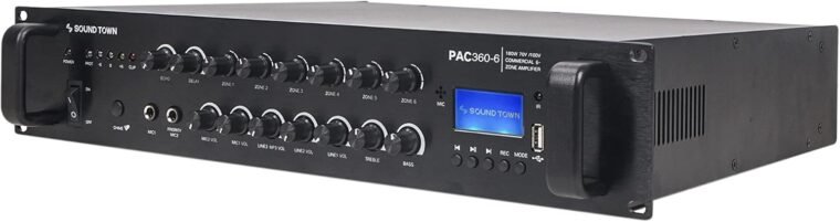 Εμπορικός ενισχυτής ισχύος 6 ζωνών Sound Town 360W 70V/100V με Bluetooth, αλουμίνιο, για εστιατόρια, σαλόνια, μπαρ, παμπ, σχολεία και αποθήκες (PAC360-6) - Image 3