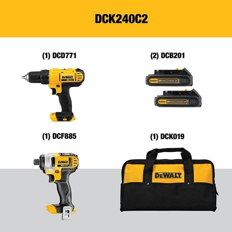 Τρυπάνι και κρουστικός οδηγός μπαταρίας DEWALT 20V MAX, Combo Kit ηλεκτρικών εργαλείων με 2 μπαταρίες και φορτιστή (DCK240C2) - Image 2