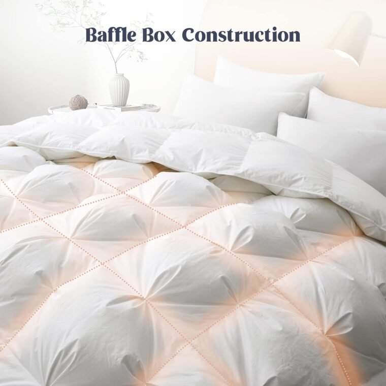 puredown® Goose Down Comforter Δίδυμο Μέγεθος, 800 Fill Power Ελαφρύ πολυτελές πουπουλένιο πάπλωμα με πιέτες πιέτες αφράτο Winter Warmth Down ένθετο πάπλωμα Υπερμεγέθη, κατασκευή 3D Baffle Box - Image 2