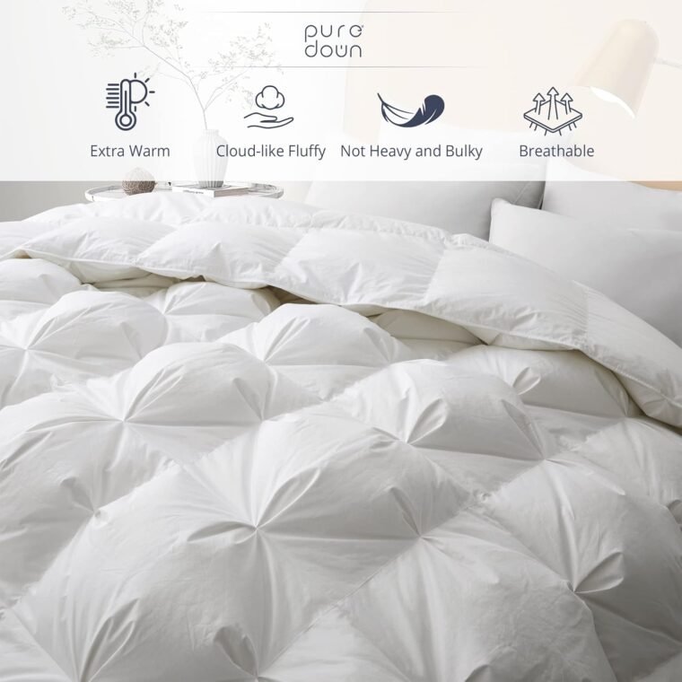 puredown® Goose Down Comforter Δίδυμο Μέγεθος, 800 Fill Power Ελαφρύ πολυτελές πουπουλένιο πάπλωμα με πιέτες πιέτες αφράτο Winter Warmth Down ένθετο πάπλωμα Υπερμεγέθη, κατασκευή 3D Baffle Box - Image 6