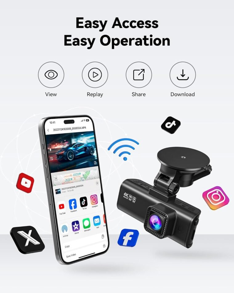 REDTIGER Dash Cam εμπρός πίσω, 4K/2,5K Full HD Dash Camera για αυτοκίνητα, Περιλαμβάνεται κάρτα 32 GB, Ενσωματωμένο Wi-Fi GPS, Οθόνη IPS 3,16 ιντσών, Νυχτερινή όραση, Ευρεία γωνία 170°, WDR, Λειτουργία στάθμευσης 24 ωρών (F7NP) - Image 5