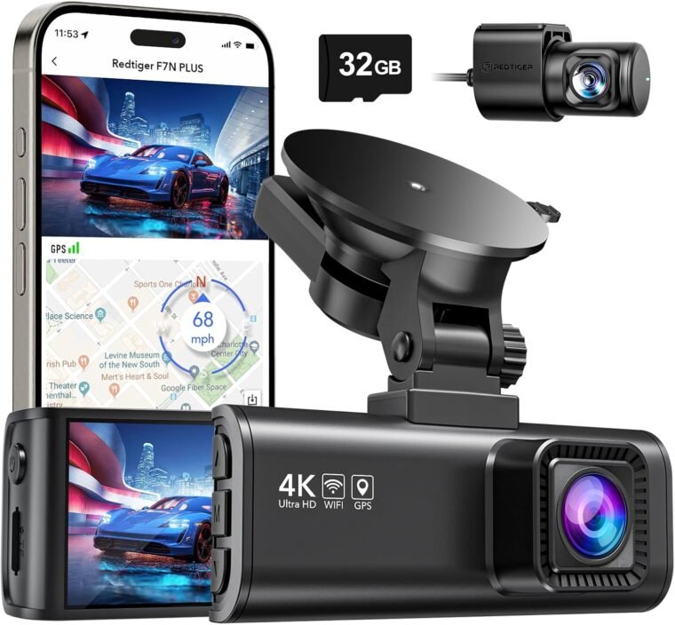 REDTIGER Dash Cam εμπρός πίσω, 4K/2,5K Full HD Dash Camera για αυτοκίνητα, Περιλαμβάνεται κάρτα 32 GB, Ενσωματωμένο Wi-Fi GPS, Οθόνη IPS 3,16 ιντσών, Νυχτερινή όραση, Ευρεία γωνία 170°, WDR, Λειτουργία στάθμευσης 24 ωρών (F7NP)