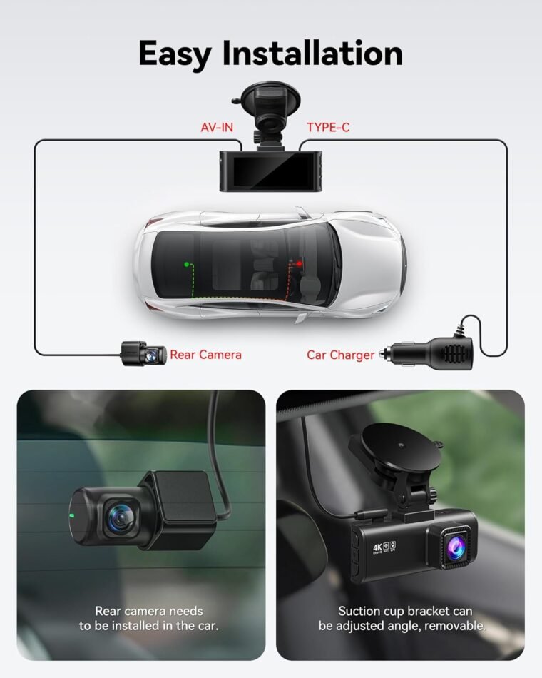 REDTIGER Dash Cam εμπρός πίσω, 4K/2,5K Full HD Dash Camera για αυτοκίνητα, Περιλαμβάνεται κάρτα 32 GB, Ενσωματωμένο Wi-Fi GPS, Οθόνη IPS 3,16 ιντσών, Νυχτερινή όραση, Ευρεία γωνία 170°, WDR, Λειτουργία στάθμευσης 24 ωρών (F7NP) - Image 8