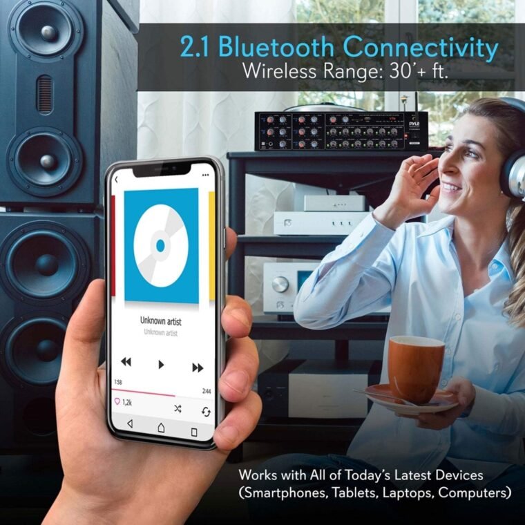 Ενισχυτής ισχύος Pyle-12 καναλιών w Bluetooth Wireless - Ενισχυτής Max Power Rack Mount 600W με Multi-Zone Sound Mixer–RCA, USB και εισόδους AUX-Ιδανικός για εστιατόριο, θέατρο, στούντιο ή σκηνή-PT12050CH - Image 8