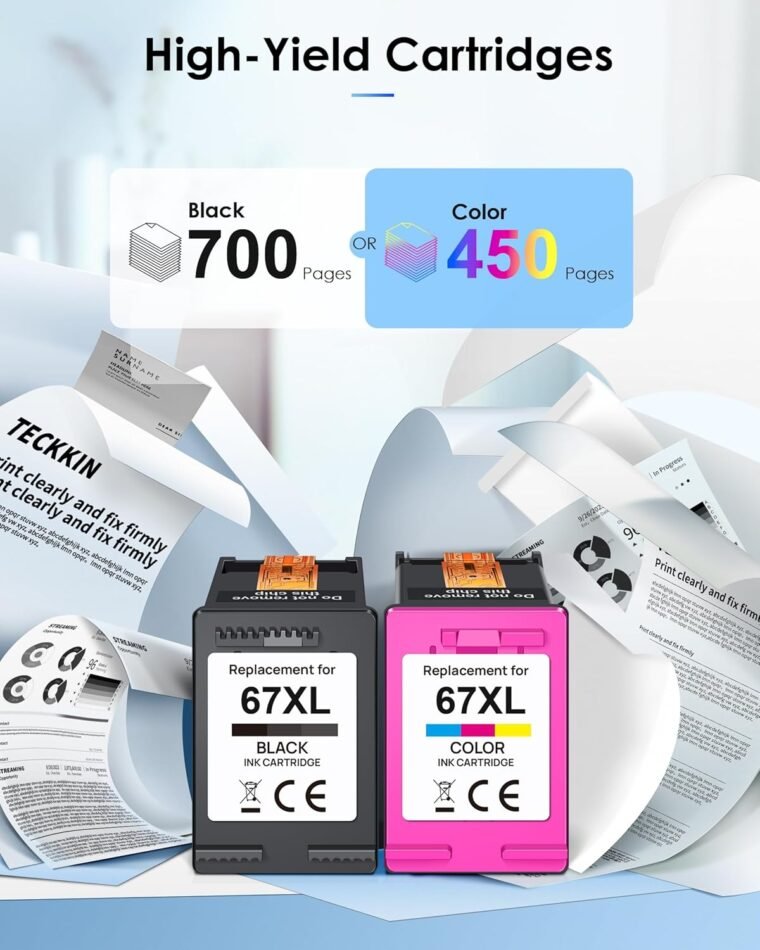 67XL Ink Cartridge Remanufactured Replacement for HP Ink 67 67XL Works for HP DeskJet 2700 2700e 2755e 2755 4155e 4155 Envy 6055e 6455e 6400 6476 Envy Printer (Μαύρο, Έγχρωμο) - Image 3