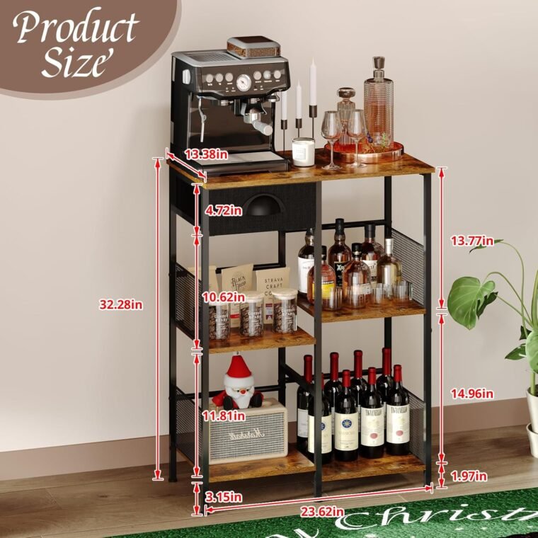 X-cosrack Farmhouse Coffee Bar Ντουλάπα 5 επιπέδων Κλειστή καφετέρια με συρτάρι αποθήκευσης Ρουστίκ ξύλινο καφέ μπαρ για μικρό χώρο Βάση καφέ για σαλόνι είσοδο κουζίνα - Image 2