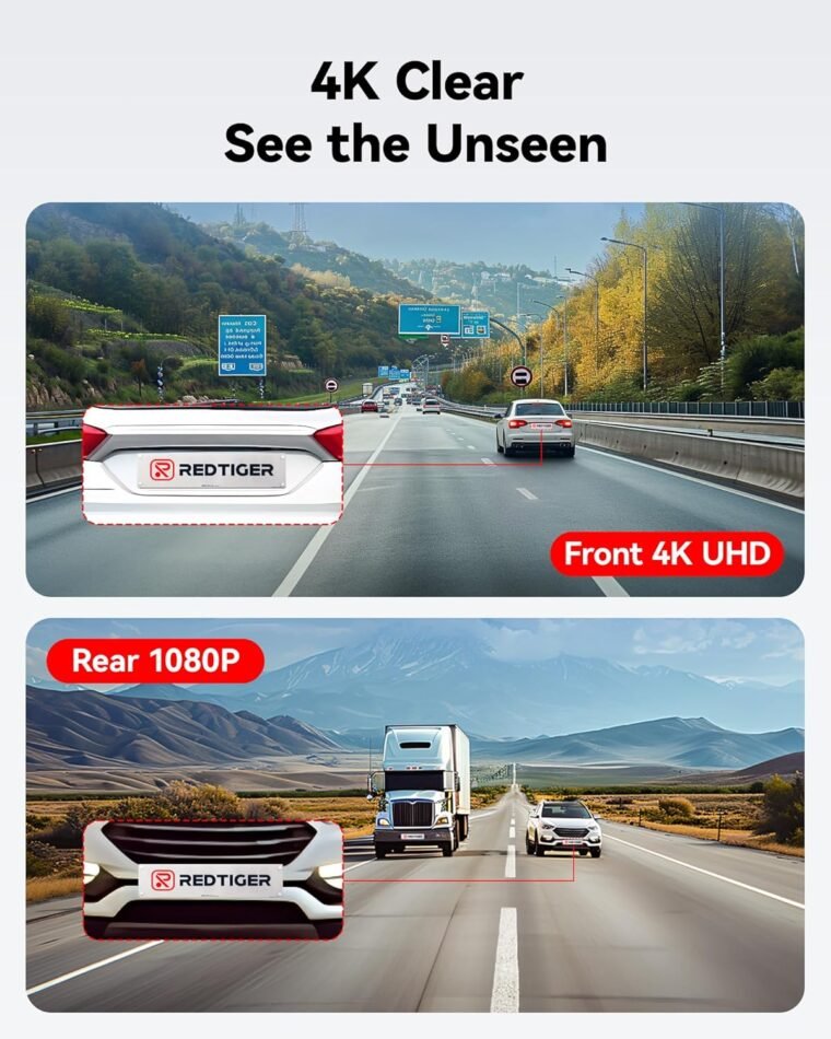 REDTIGER Dash Cam εμπρός πίσω, 4K/2,5K Full HD Dash Camera για αυτοκίνητα, Περιλαμβάνεται κάρτα 32 GB, Ενσωματωμένο Wi-Fi GPS, Οθόνη IPS 3,16 ιντσών, Νυχτερινή όραση, Ευρεία γωνία 170°, WDR, Λειτουργία στάθμευσης 24 ωρών (F7NP) - Image 2