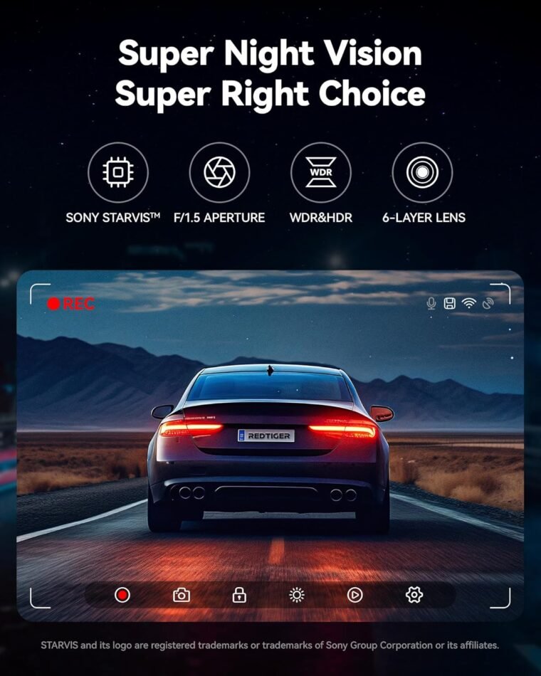 REDTIGER Dash Cam εμπρός πίσω, 4K/2,5K Full HD Dash Camera για αυτοκίνητα, Περιλαμβάνεται κάρτα 32 GB, Ενσωματωμένο Wi-Fi GPS, Οθόνη IPS 3,16 ιντσών, Νυχτερινή όραση, Ευρεία γωνία 170°, WDR, Λειτουργία στάθμευσης 24 ωρών (F7NP) - Image 4