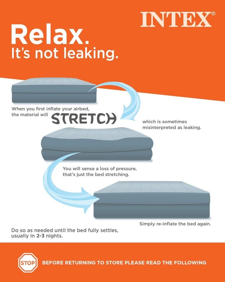 INTEX 64417ED Dura-Beam Deluxe Comfort-Plush Αερόστρωμα Ψηλής Ανύψωσης: Fiber-Tech – Queen Size – Ενσωματωμένη ηλεκτρική αντλία – Ύψος κρεβατιού 22 ιντσών – Χωρητικότητα βάρους 600 λίβρες, Γκρι - Image 8