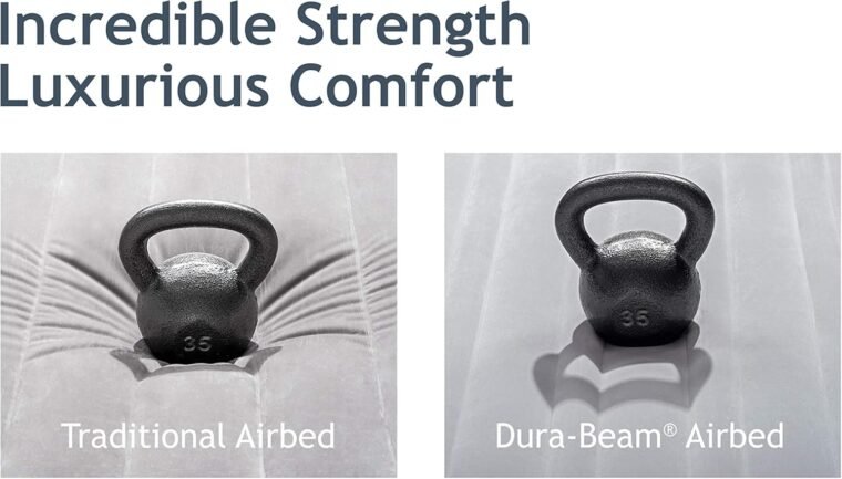INTEX 64417ED Dura-Beam Deluxe Comfort-Plush Αερόστρωμα Ψηλής Ανύψωσης: Fiber-Tech – Queen Size – Ενσωματωμένη ηλεκτρική αντλία – Ύψος κρεβατιού 22 ιντσών – Χωρητικότητα βάρους 600 λίβρες, Γκρι - Image 4