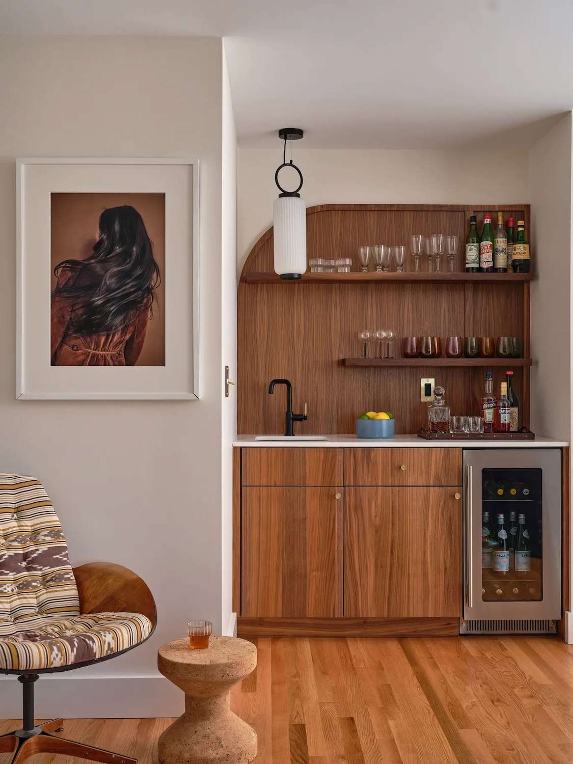midcentury modern living room wet bar