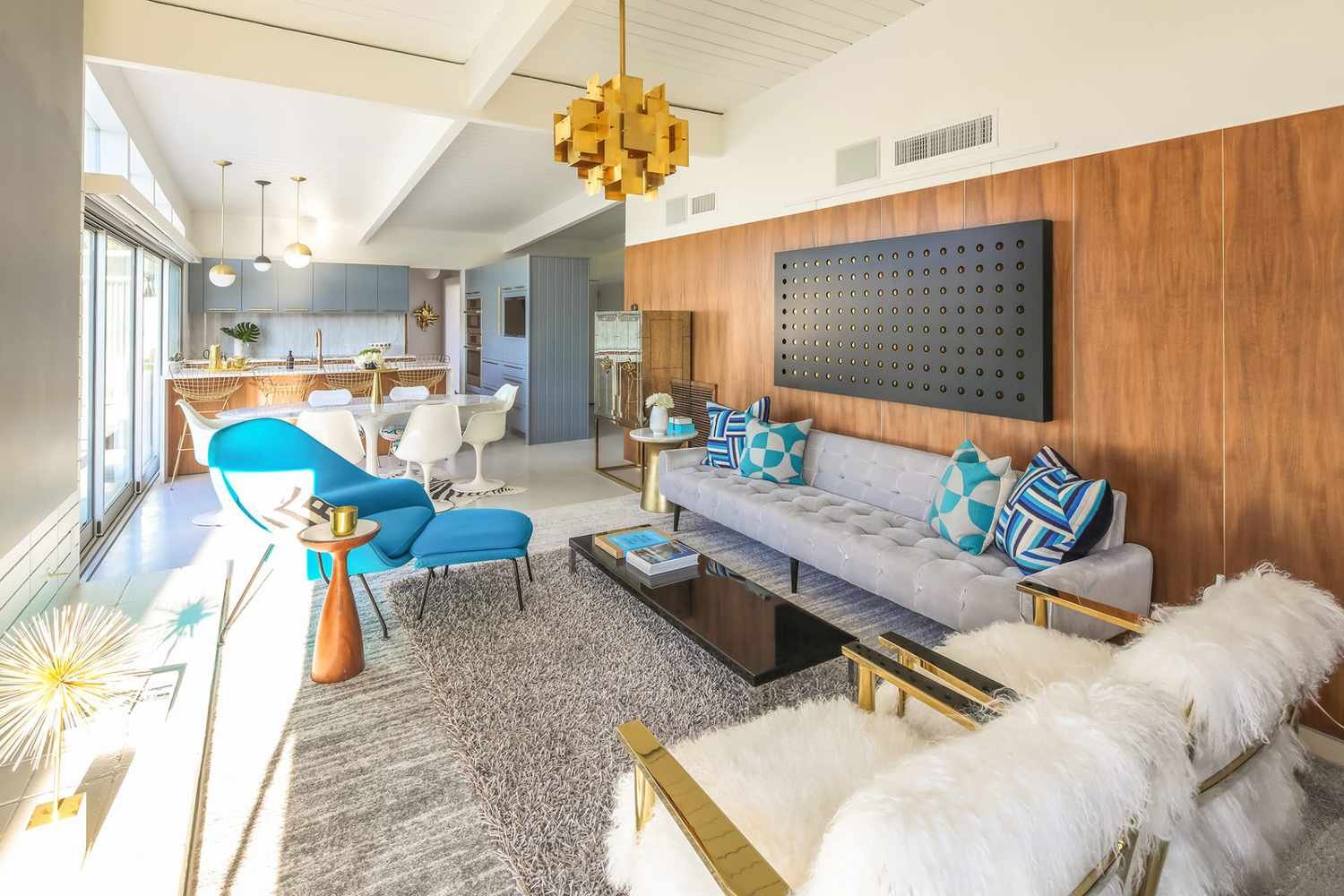 midcentury modern living room dining room combo 
