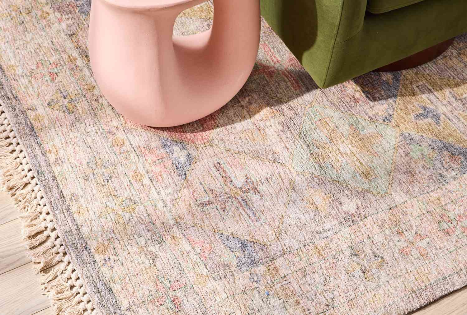 Hand-knotted rug on floor