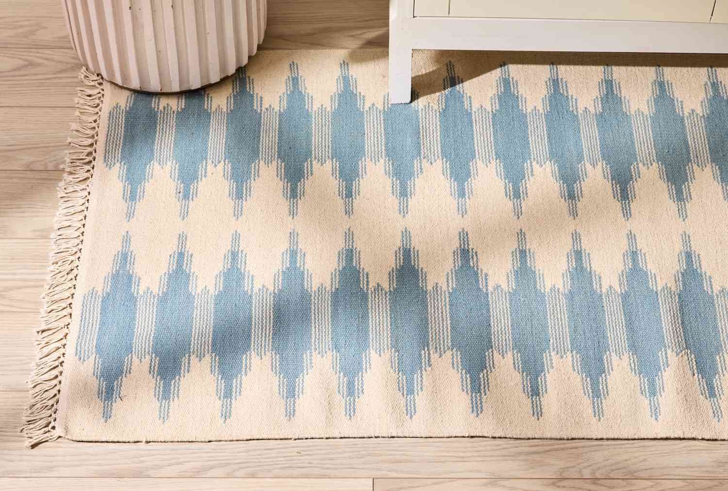 Block-printed rug on floor