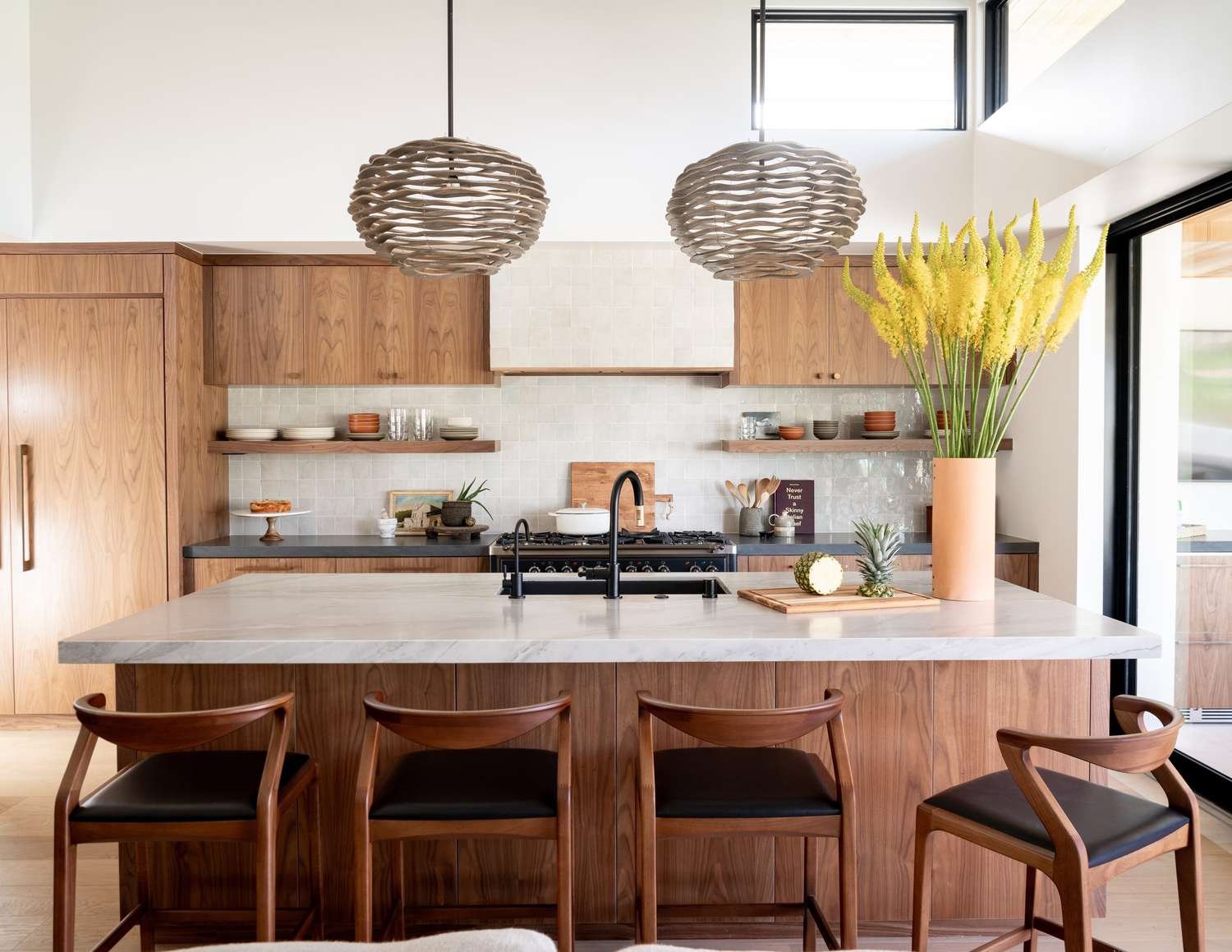 Mid-century modern kitchen with teak wood.