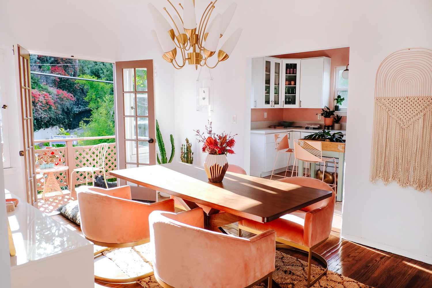 Mid-century modern dining room with a bohemian flair.