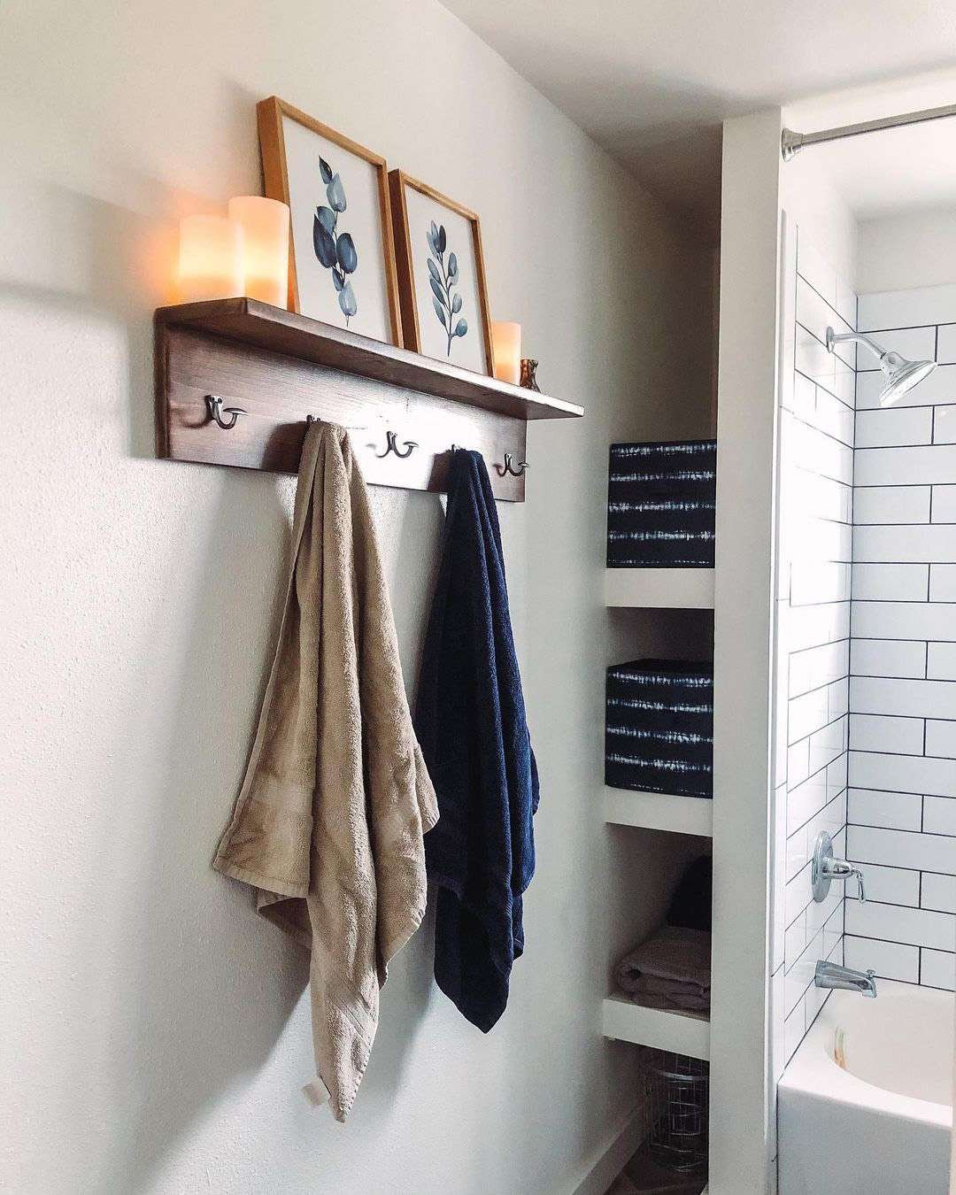 A wooden DIY towel rack