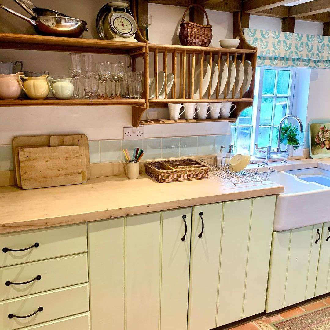 soft green cabinets