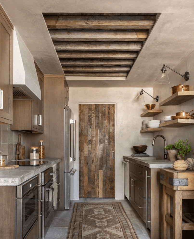 mix of contemporary and rustic cabinets