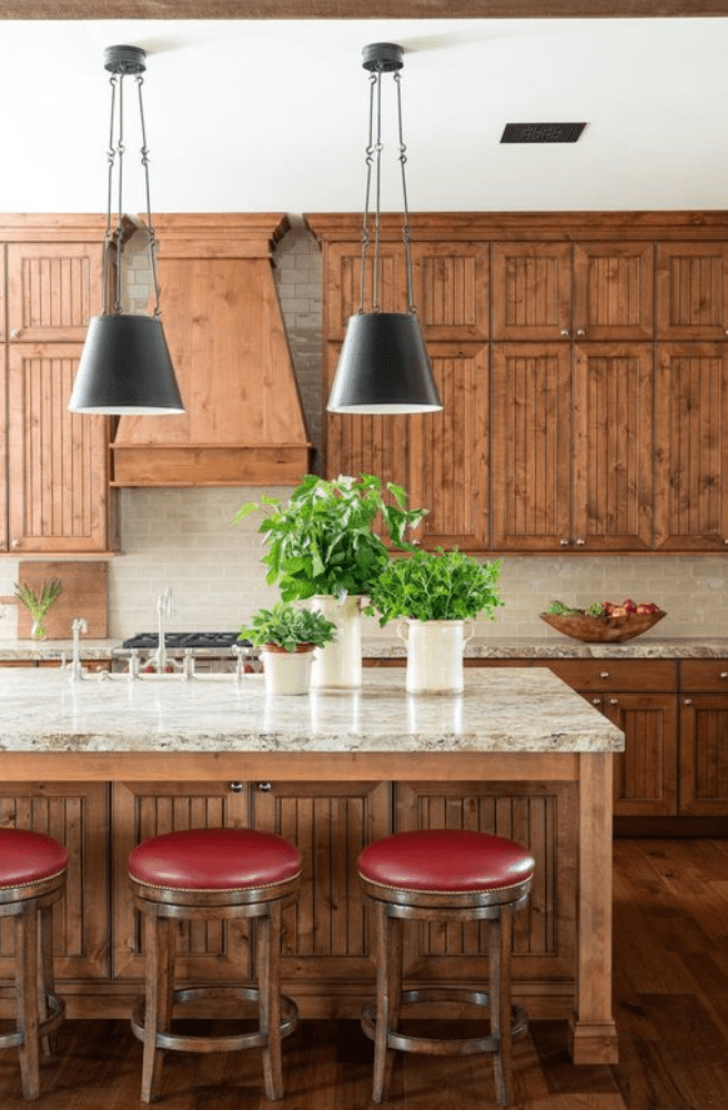 deep wood paneled cabinets