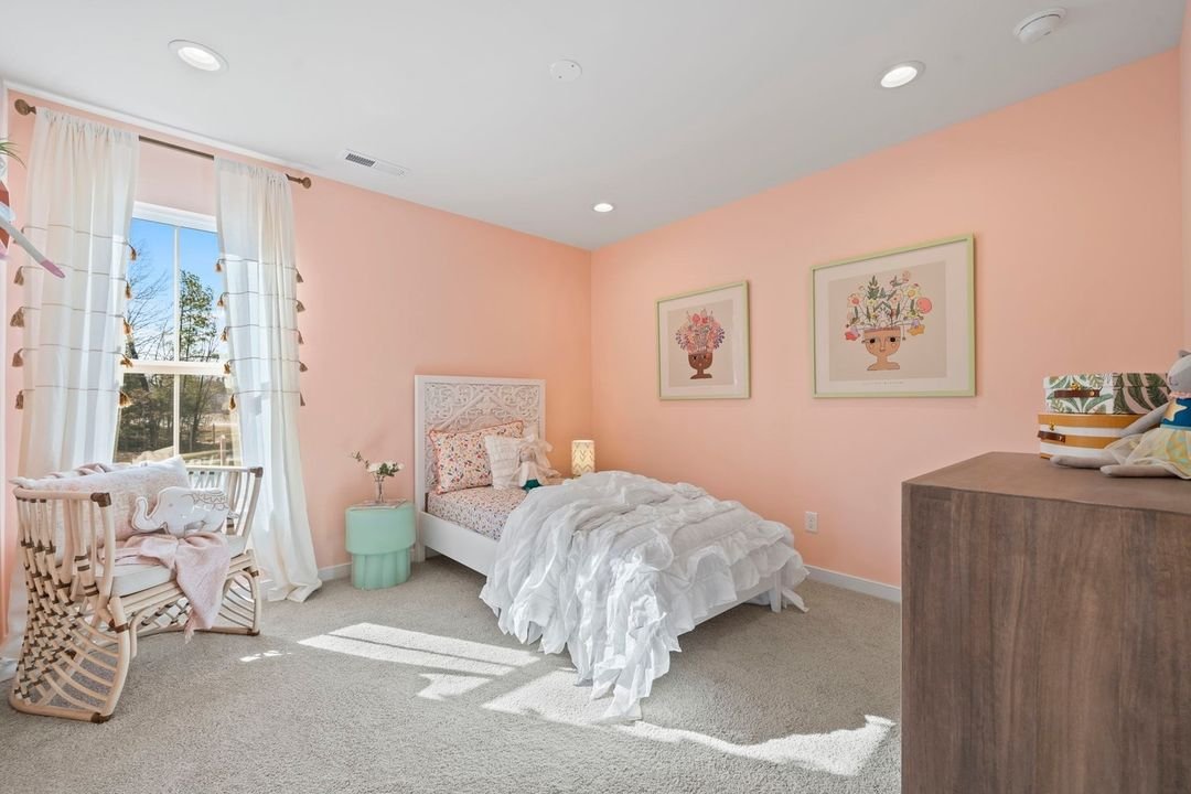 Pastel coral paint color in bedroom.