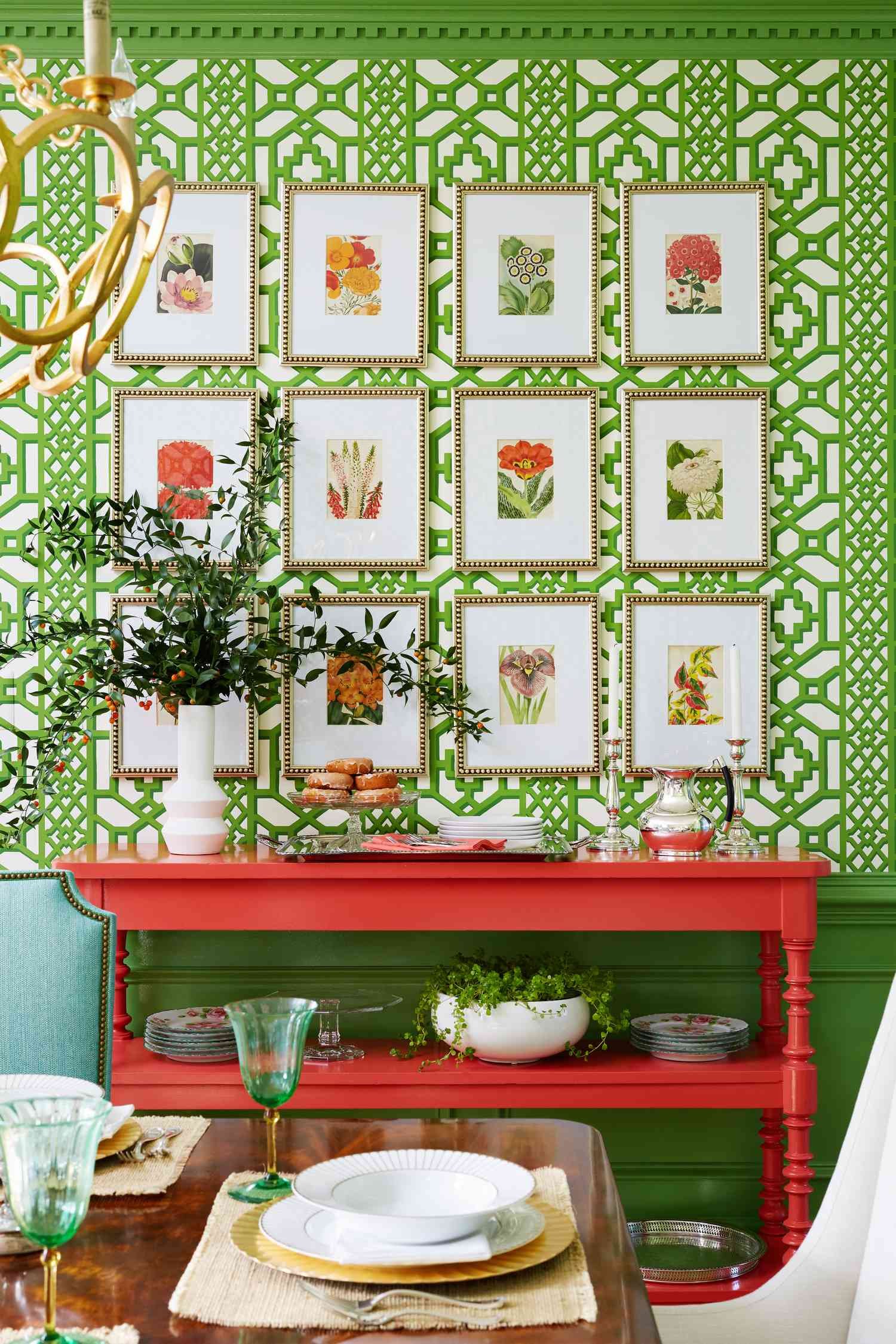 Coral paint color on a console table.