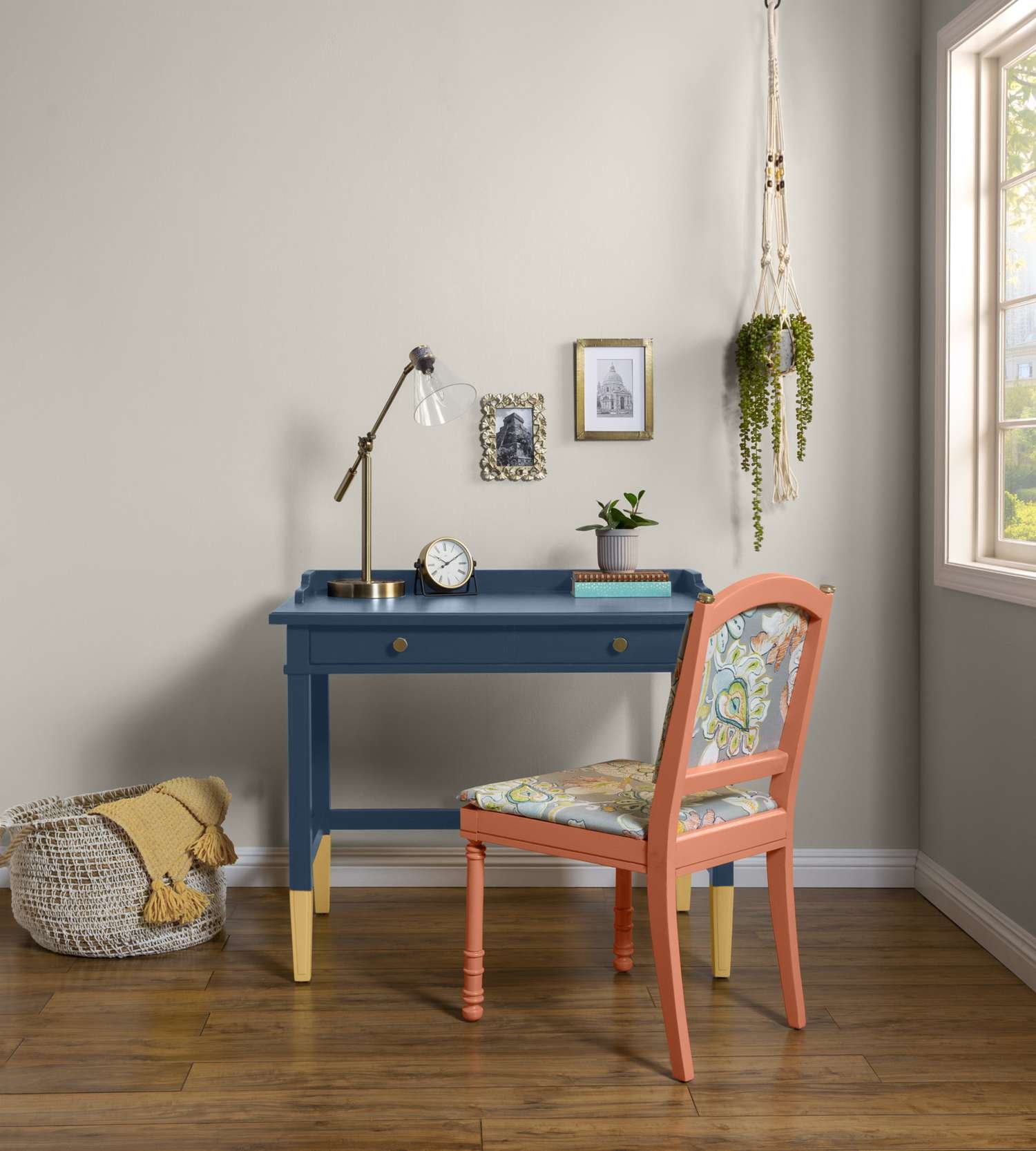 Coral paint on a wood chair.
