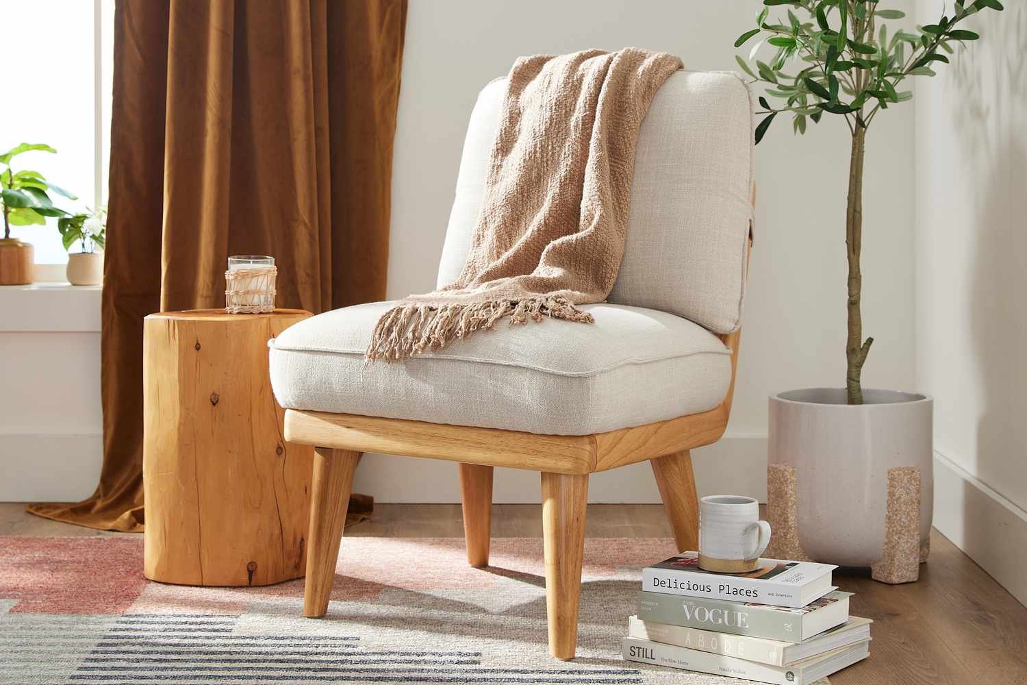 Slipper chair in living room corner