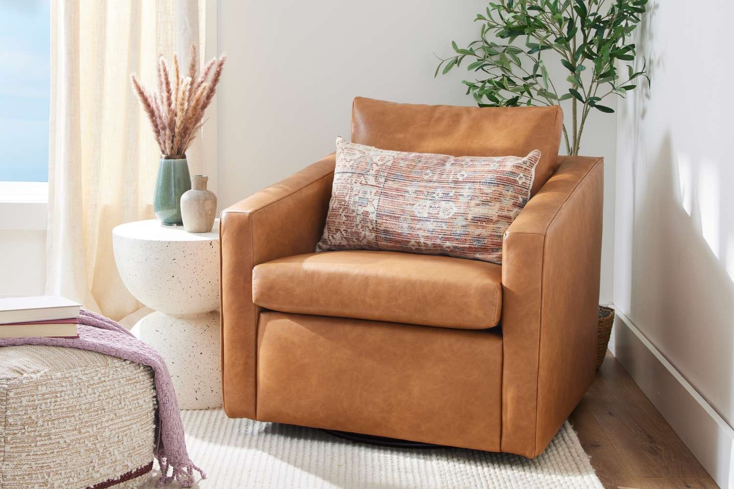 Leather club chair in living room