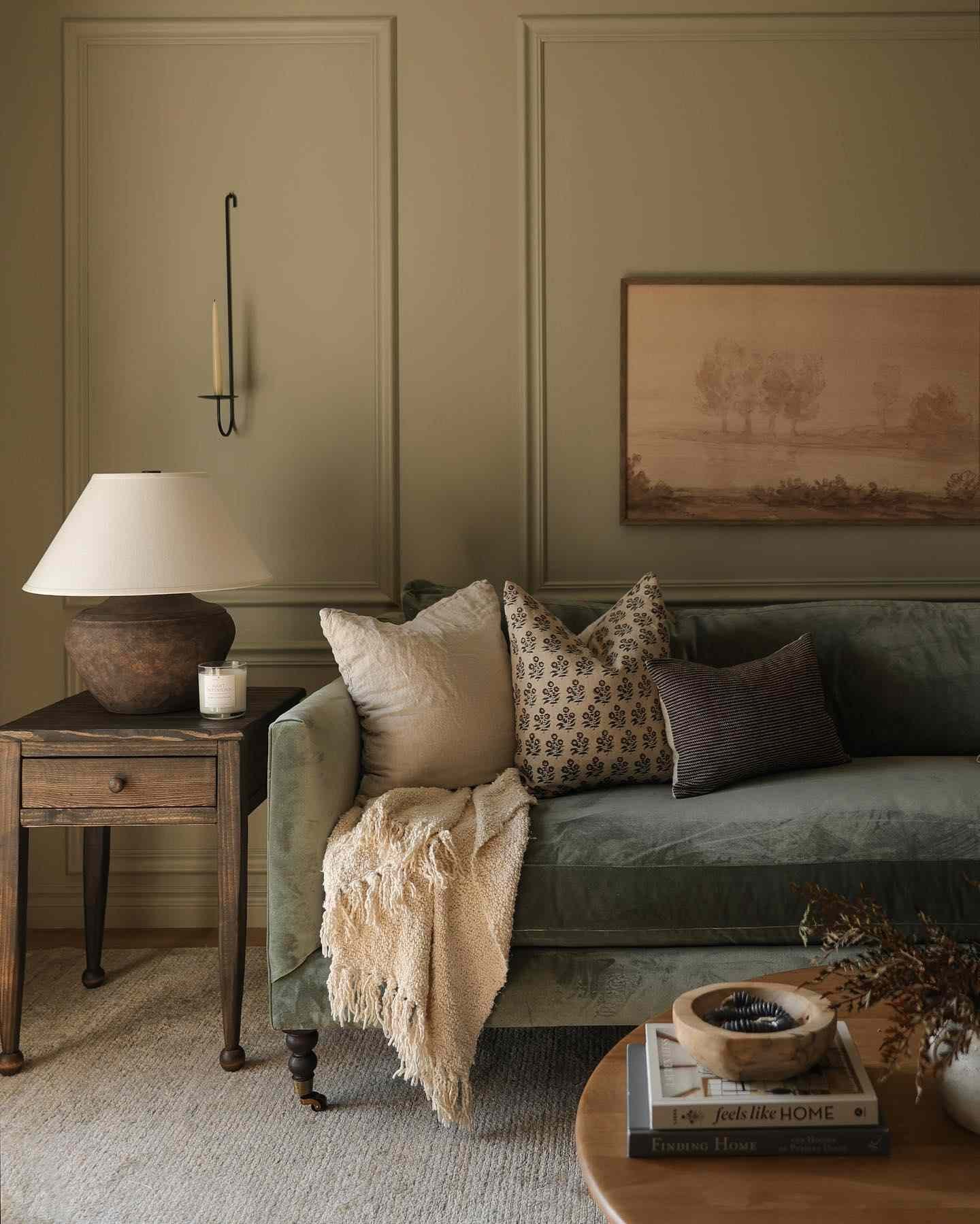 heritage and antique sage green living room