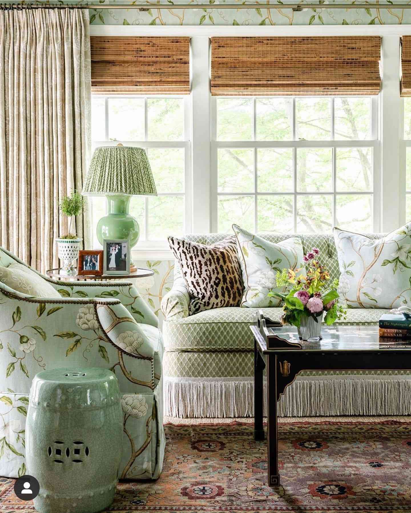 sage green living room with green accents