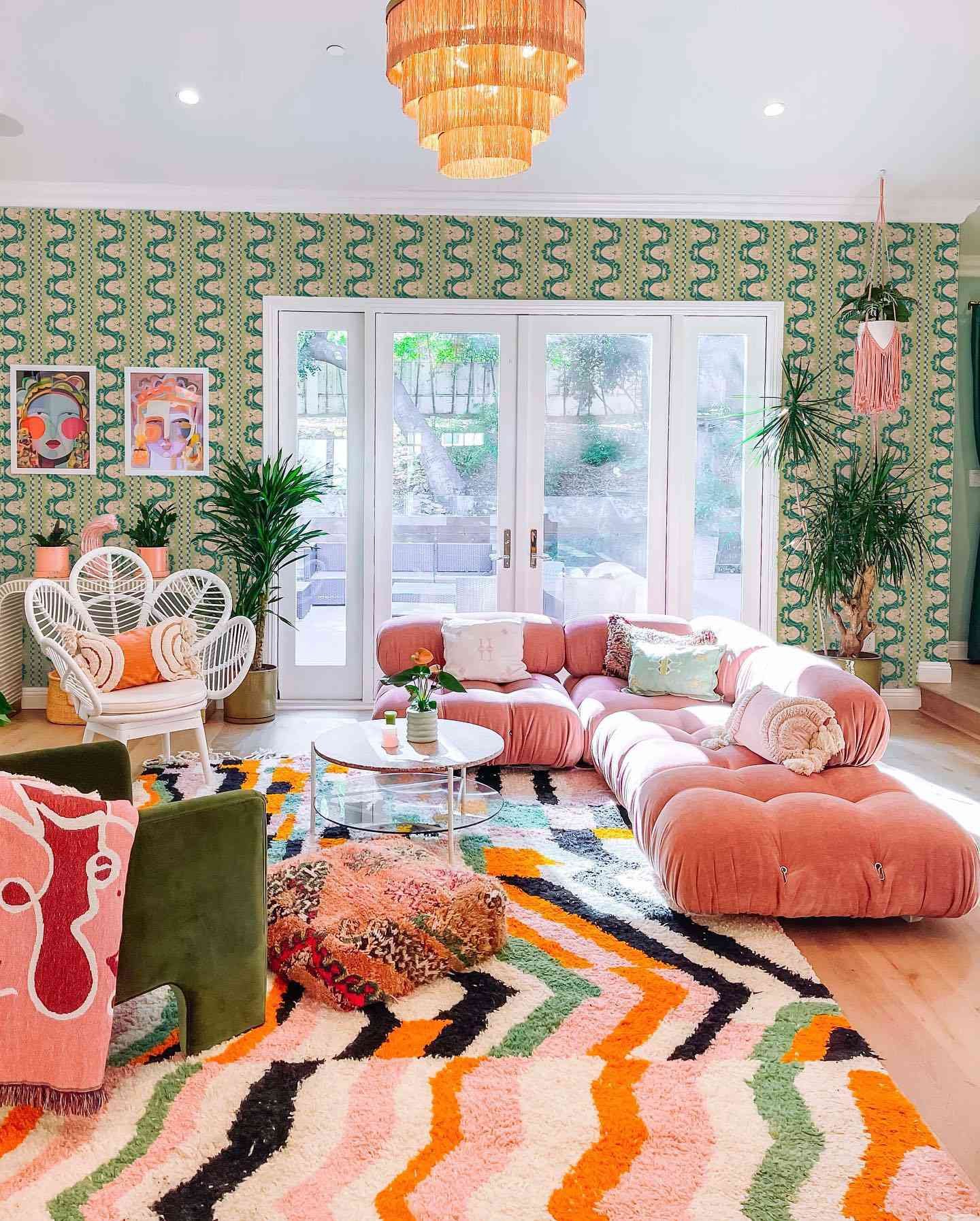 whimsical sage green living room