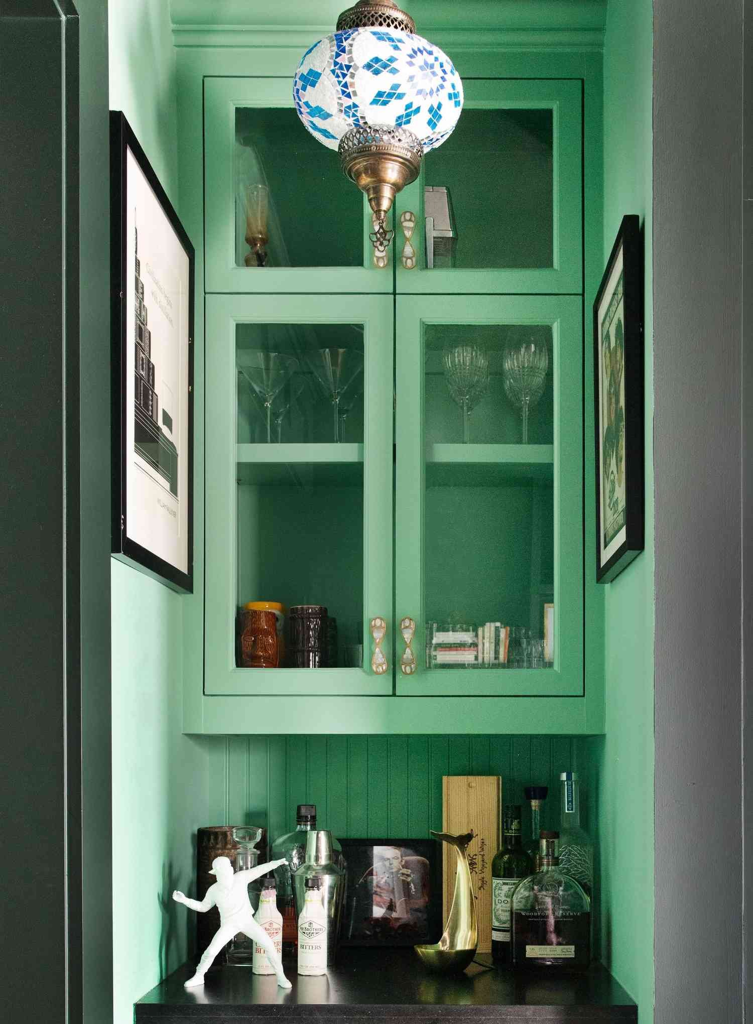 sage green luxury built in home bar