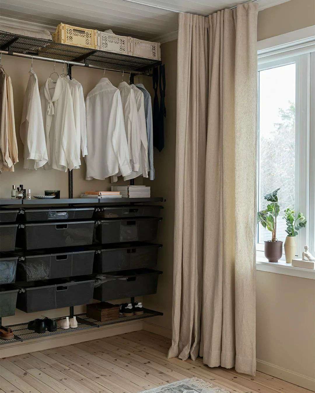 tan colored closet curtains