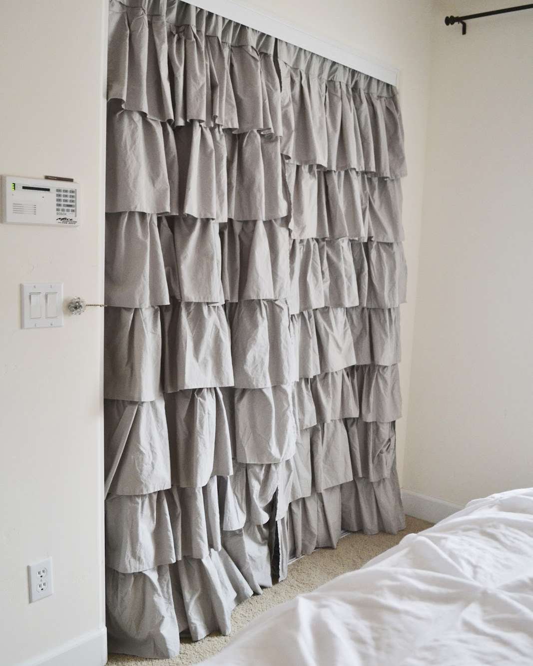 gray ruffled curtains