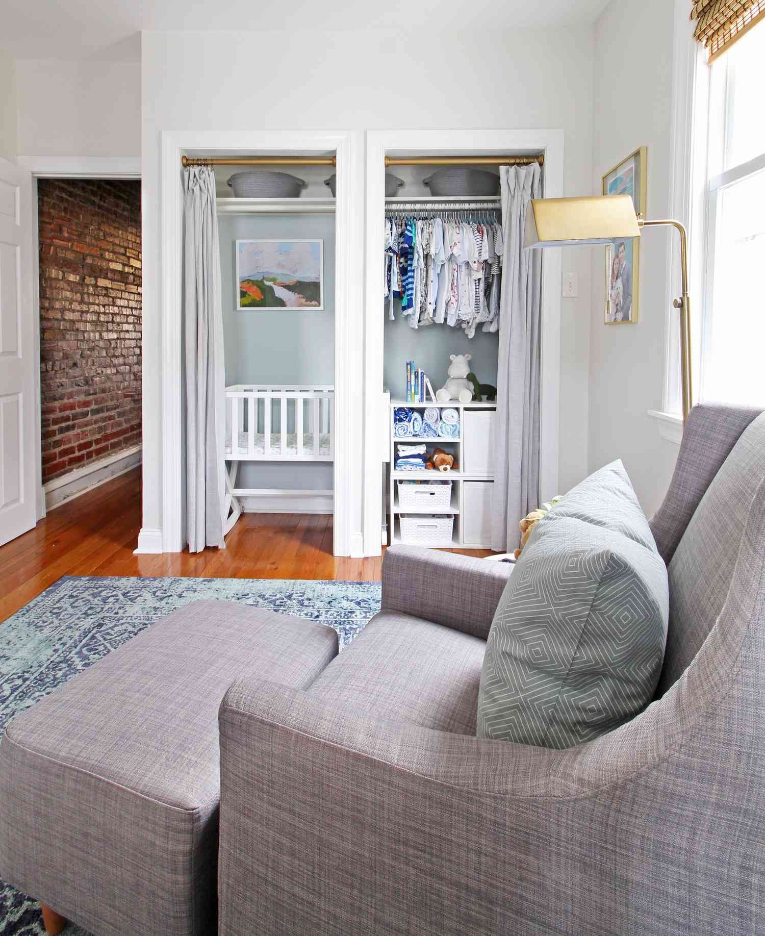 double closet with curtains