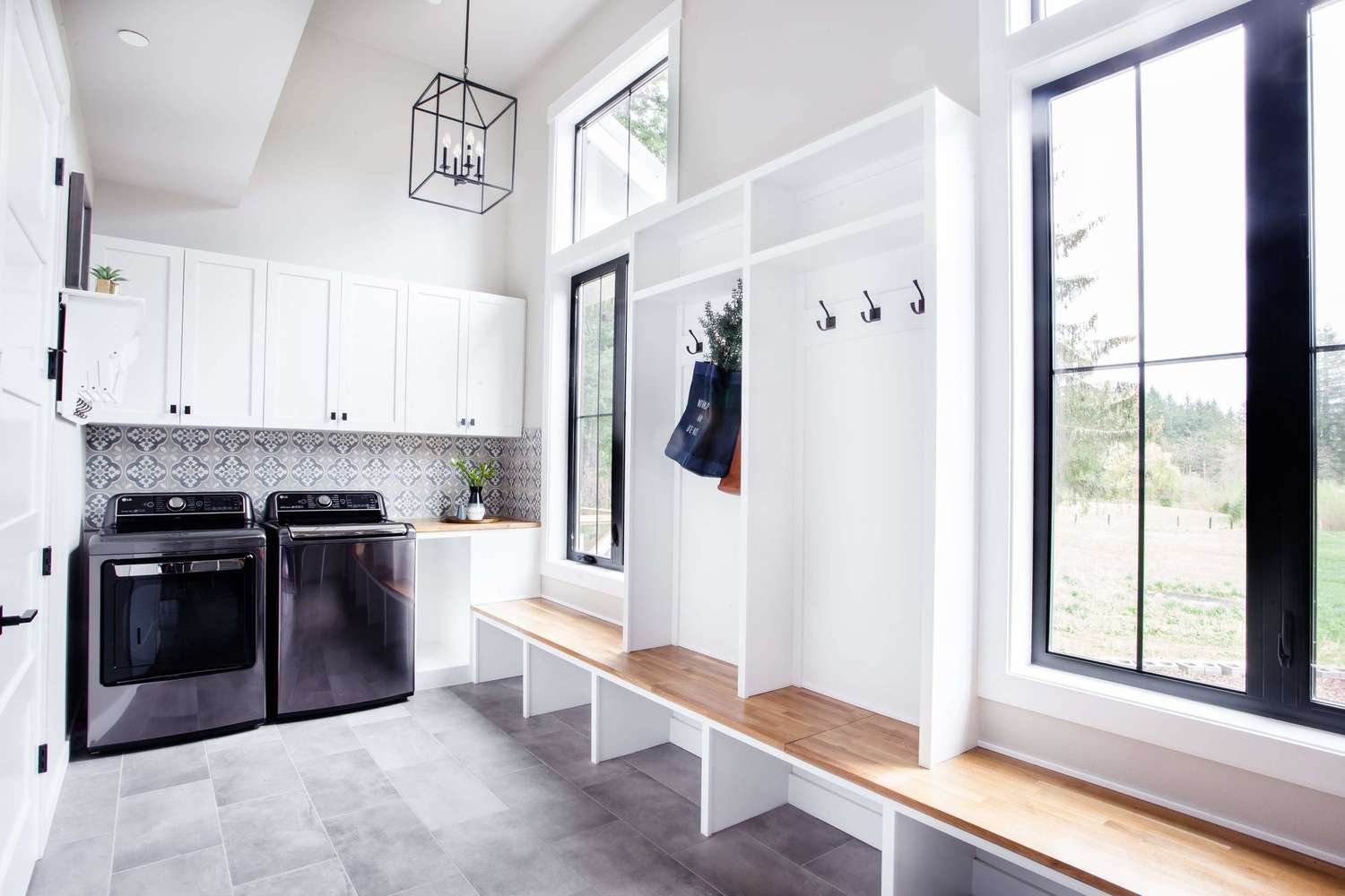 neutral laundry room mudroom