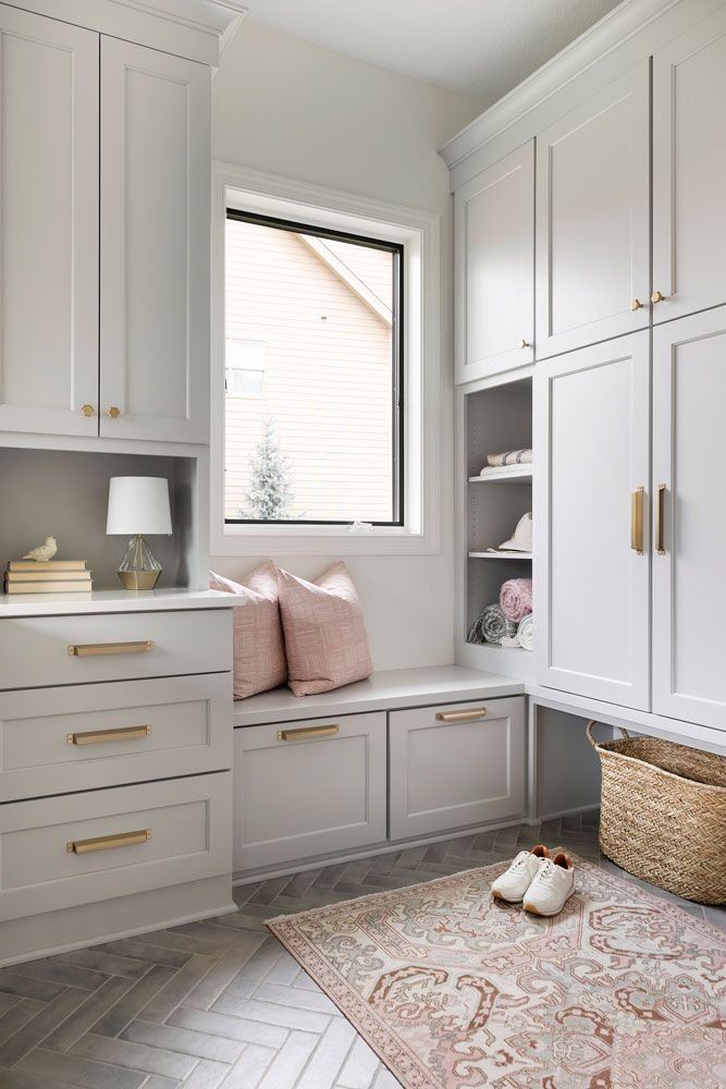 pale gray mudroom laundry room
