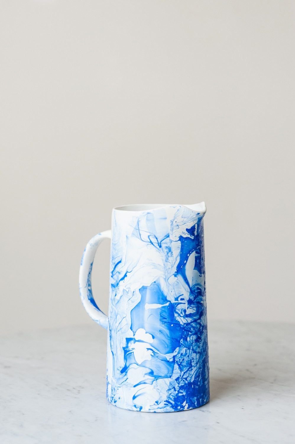 A blue marble pitcher