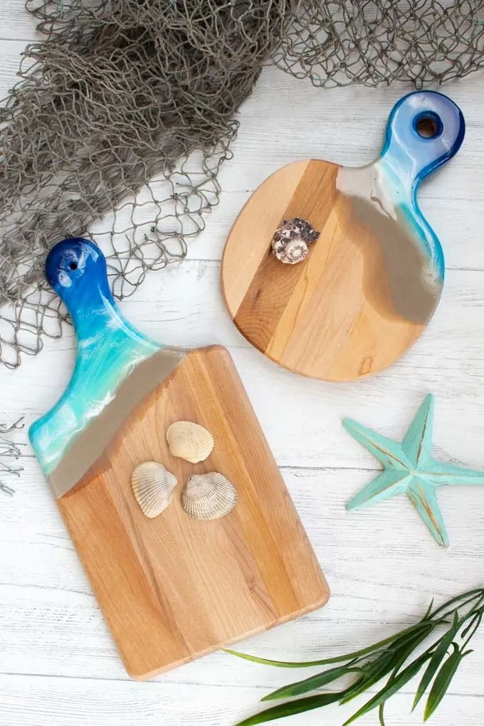 Cutting boards with blue resin