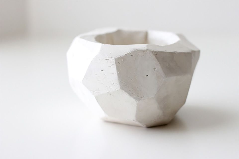 A gray clay geometric pot