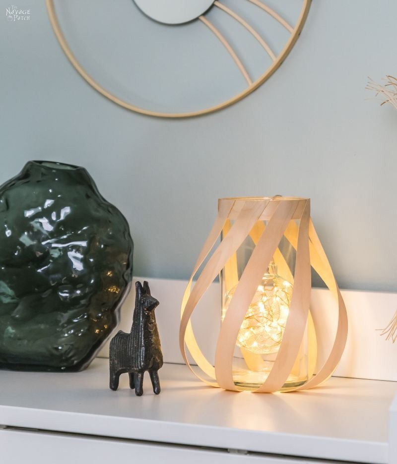 A lantern made from wood veneer