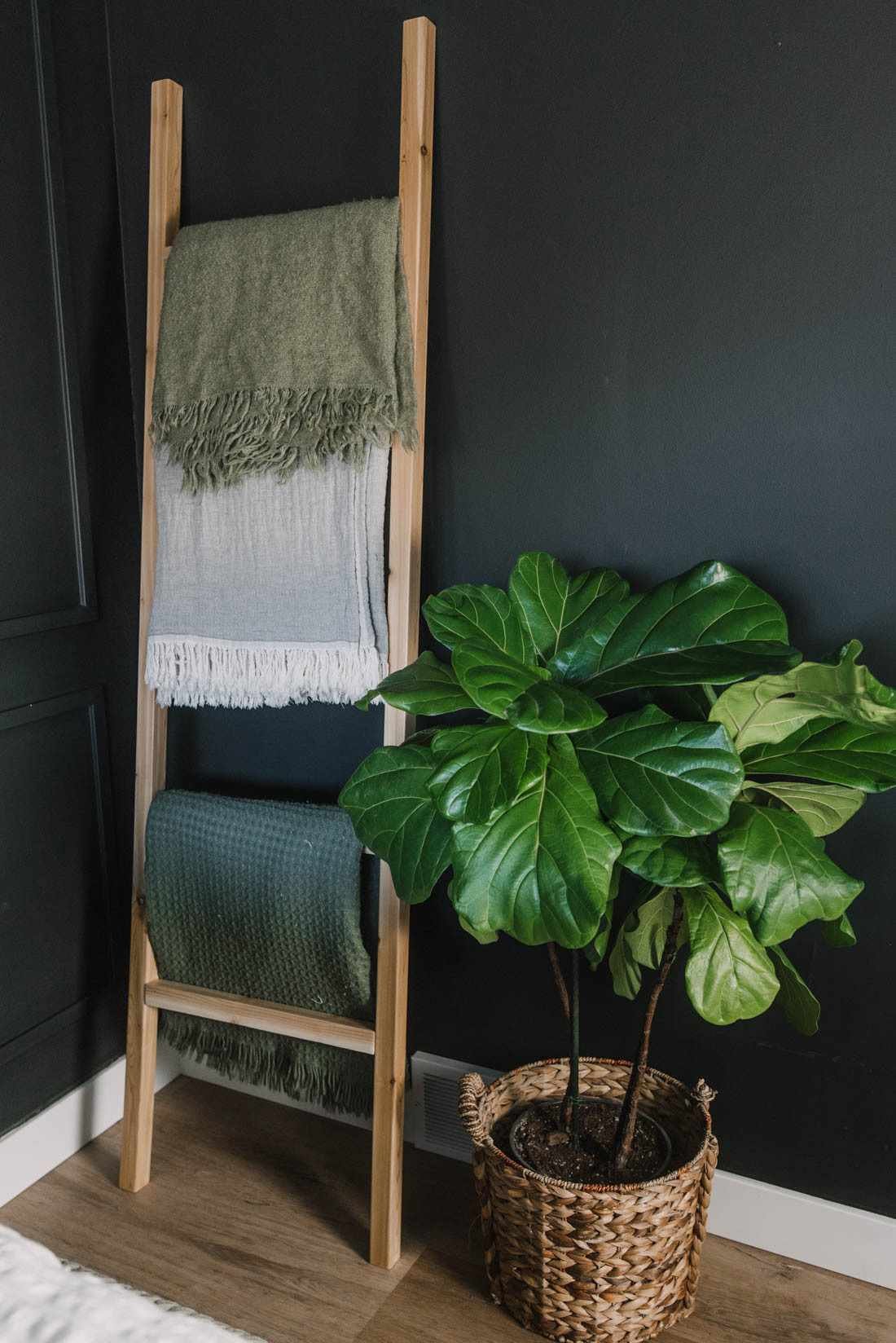A blanket ladder in a bedroom