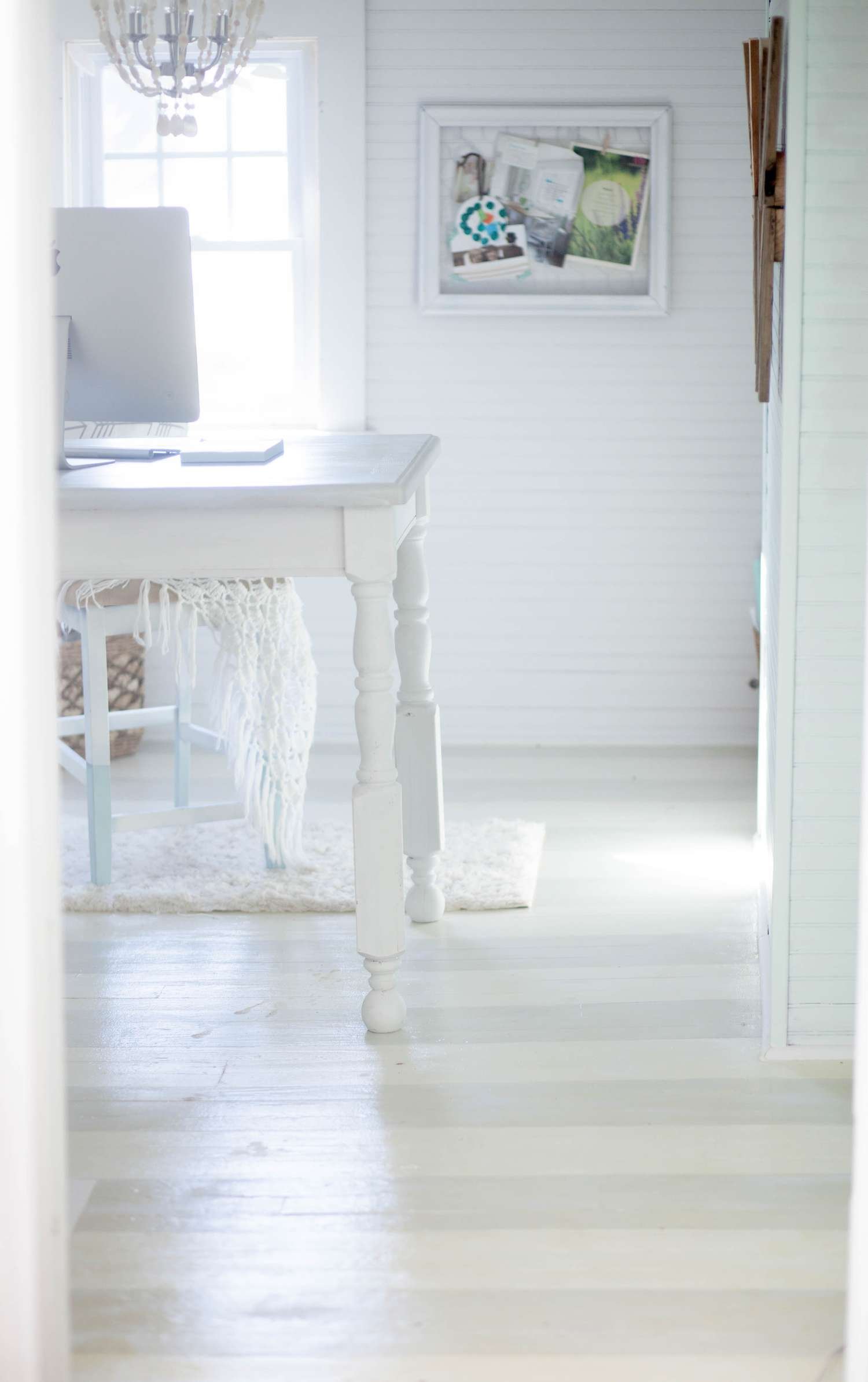 White and gray striped floors in an office