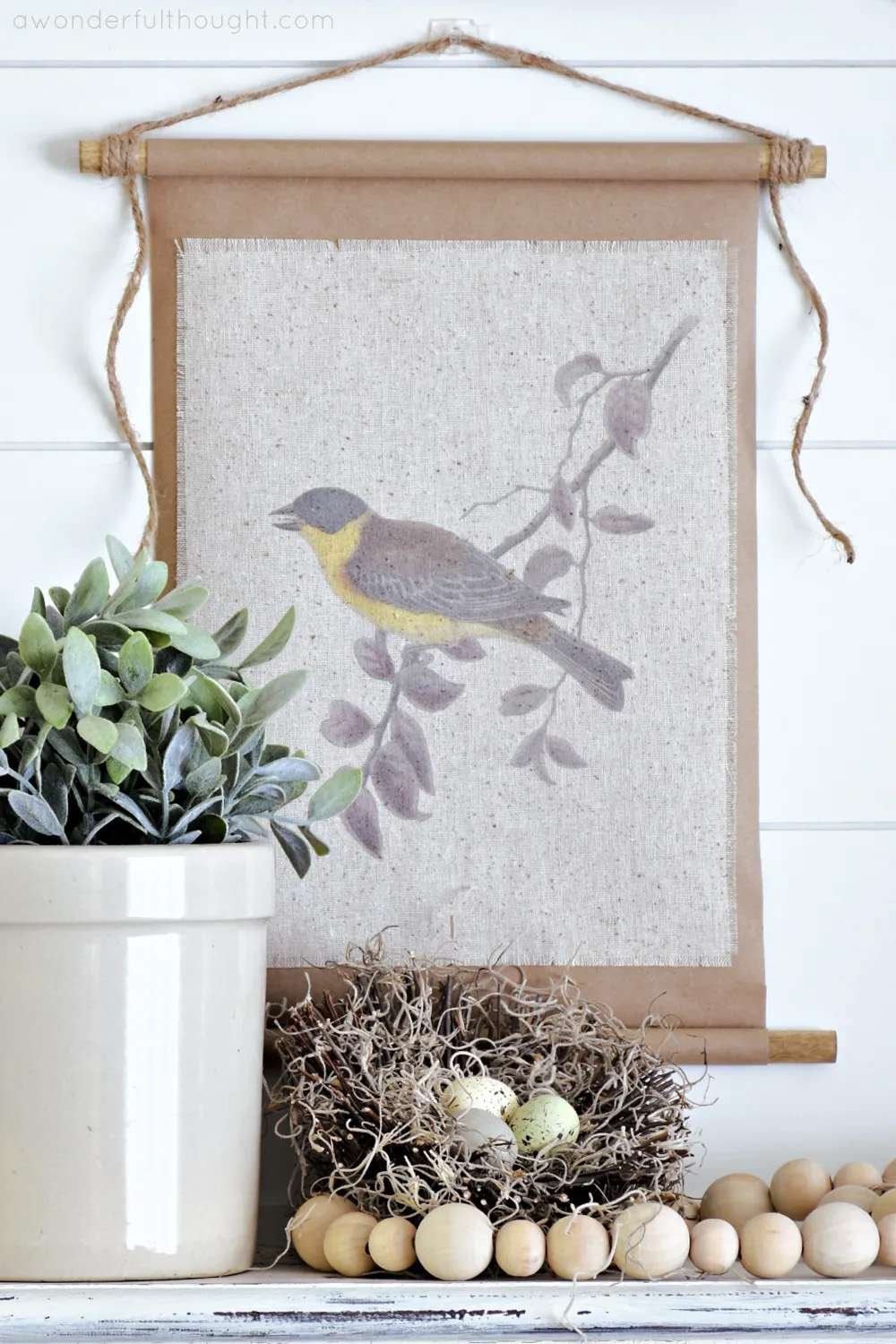 A photo of a bird printed on a scroll